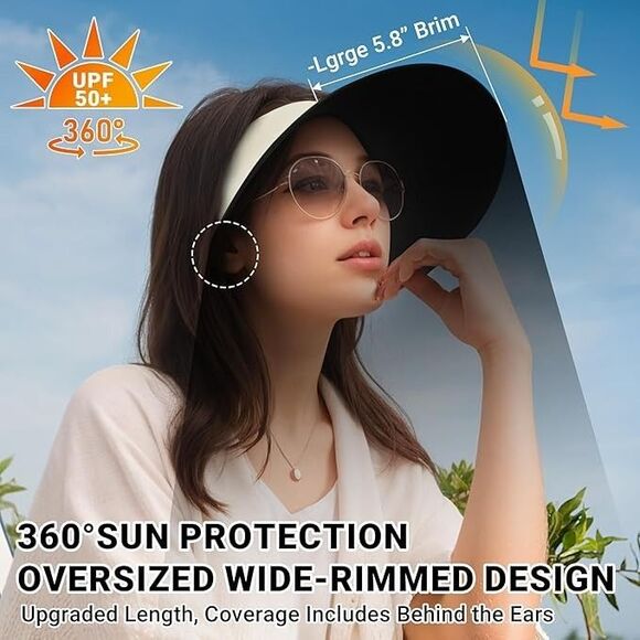 Wide Brim Sun Visor Hat Women UPF50+ Seamless Lightweight Foldable Sukeen Beige - Picture 5 of 14